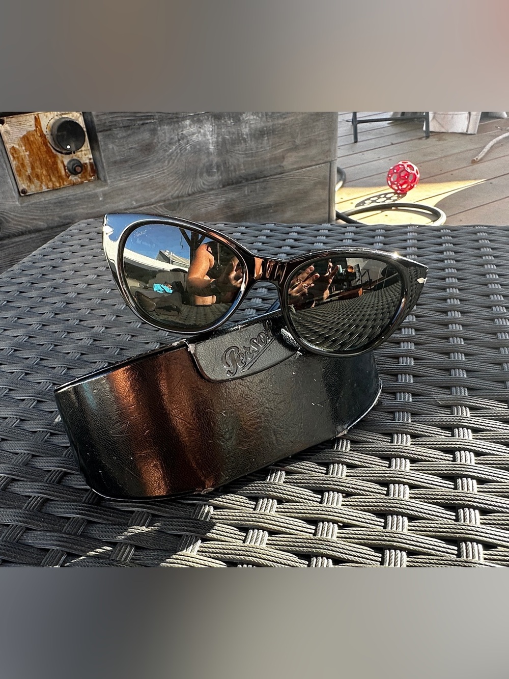 Persol Glossy Black Cat-Eye Sunglasses with Dark Lenses